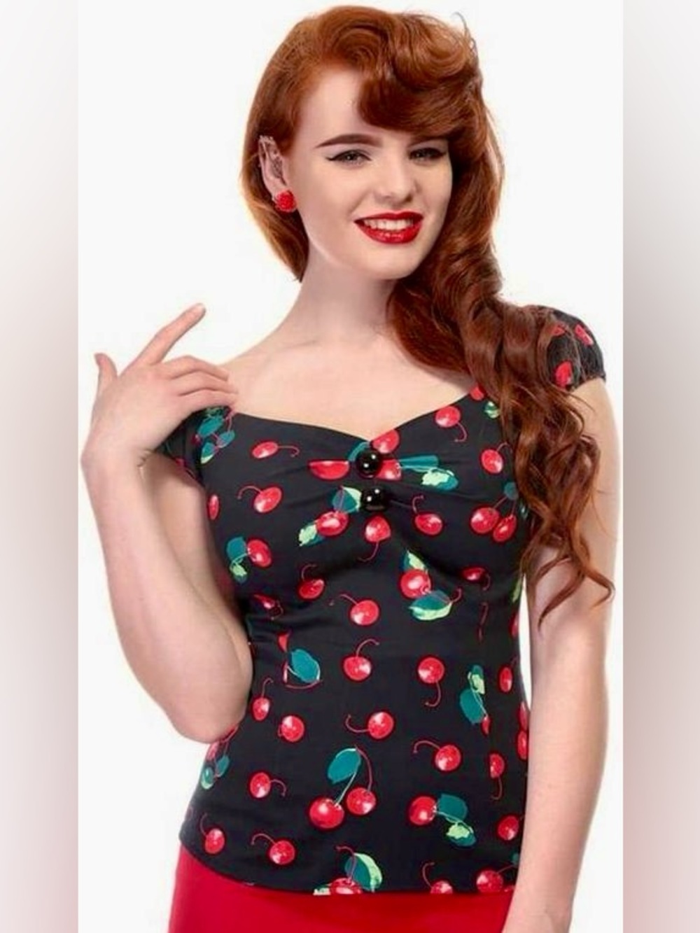 Collectif Dolores 50’s Retro Cherries Top M Pinup Rockabilly